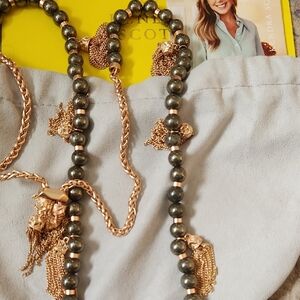 Kendra Scott Vanina Necklace Rose Gold Pyrite Beads Tassel Fringe Layering